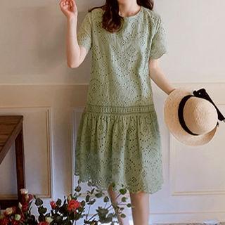 Round-neck Perforated Dress Mint Green - One Size