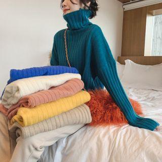 High-neck Loose-fit Plain Knit Top