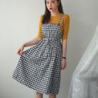 Drawstring-waist Gingham Jumper Dress