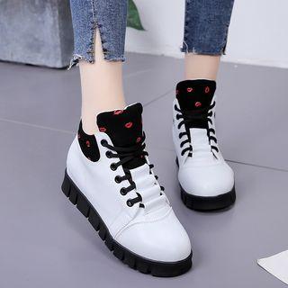 Lips Print Platform Lace Up Shoes