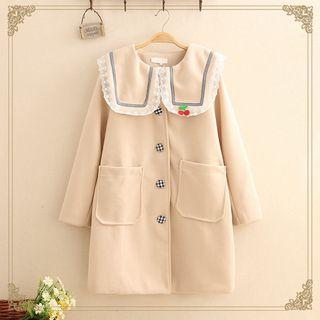 Lace-collar Cherry Brooch Coat