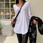 U-neck Round-hem Napped T-shirt