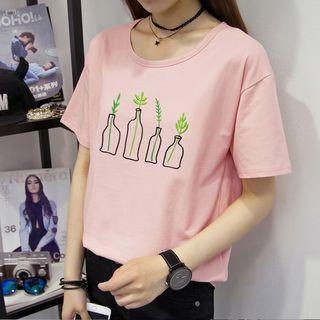 Leaf Embroidered Short Sleeve T-shirt