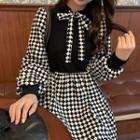 Mock Two-piece Checkerboard Midi A-line Dress