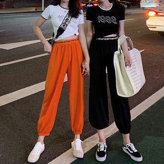 Short-sleeve Number Print Top / Harem Pants