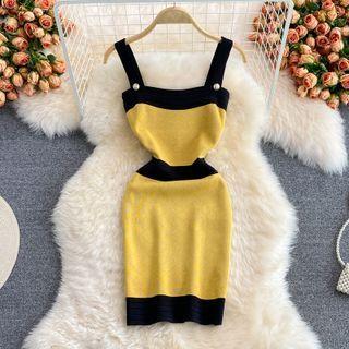 Sleeveless Contrast Trim Knit Mini Sheath Dress
