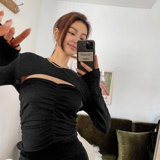 Plain Round-neck Bolero Top