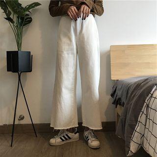 Plain Fringed Cropped Wide-leg Jeans