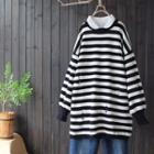 Stripe Ripped Long Sweater Stripes - Black & White - One Size