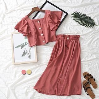 Set: Short-sleeve Ruffled Top + Skirt