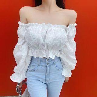 Off Shoulder Crinkled Crop Blouse
