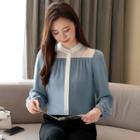 Long Sleeve Round Neck Color Panel Shirt