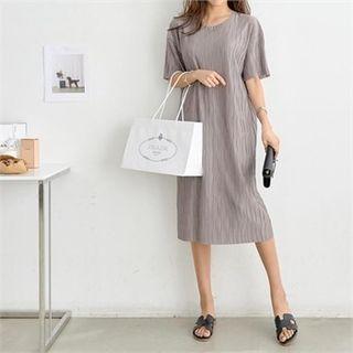 Short-sleeve Textured Satin Dress