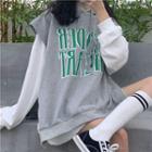 Mock Two-piece Sleeveless Letter Hoodie