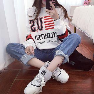Lettering Color-panel Sweatshirt