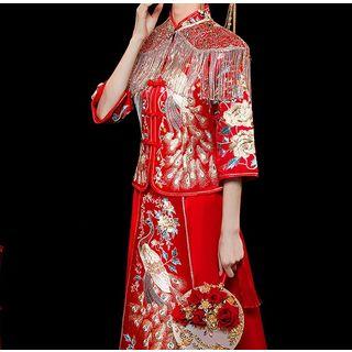 Traditional Chinese Elbow-sleeve Maxi Wedding Dress