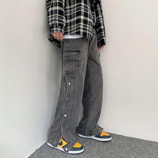 Side-button Wide Leg Cargo Jeans