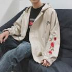 Floral Embroidery Hooded Zip-up Jacket