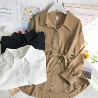 Dip-back Tie-waist Long Shirt