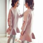 Puff-sleeve Sequined Ruffle Hem Mini Pullover Dress