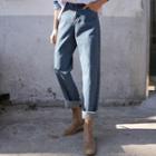 Adjustable-waist Wide-leg Jeans Blue - One Size