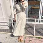 Collared Puff-sleeve Midi A-line Dress