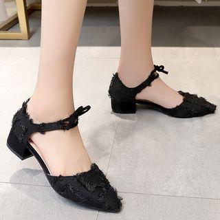 Fringed Block Heel Pointed Pumps