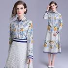 Set: Floral Print Shirt + A-line Maxi Skirt