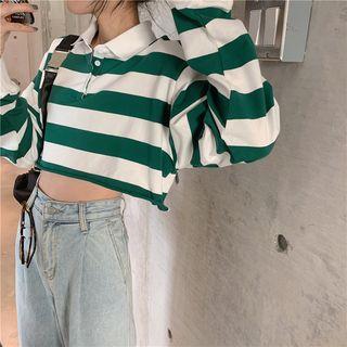 Striped Polo Neck Cropped Pullover