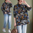 Leaf Print Shirt Gray - One Size