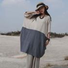 3/4-sleeve Two Tone Midi Dress