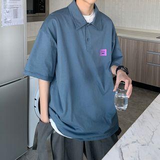 Elbow-sleeve Smiley Print Polo Shirt