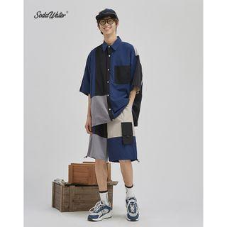 Drawstring-hem Colorblock Shorts