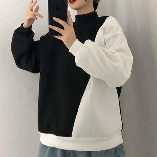 Mock-neck Two Tone Sweatshirt As Shown In Figure - One Size