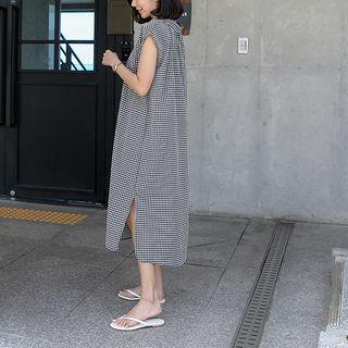 Cap-sleeve Checked Shirtdress