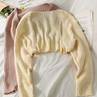 Open-front Ribbed-knit Cape Top