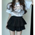 Lettering Print T-shirt / Layered Mini A-line Skort