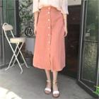 Buttoned Linen A-line Long Skirt