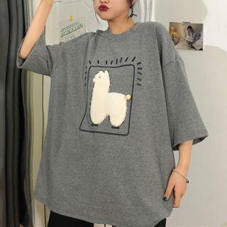 Elbow-sleeve Furry Alpaca T-shirt