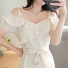 Off-shoulder Ruffle-trim Jumpsuit