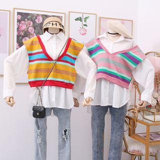Set: Striped Vest + Loose-fit Shirt