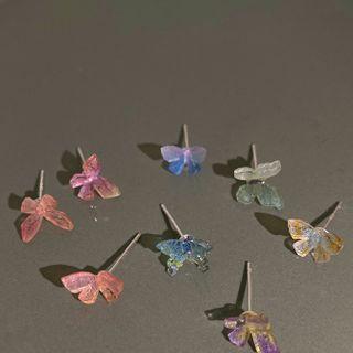 Butterfly Acrylic Earring Set Of 8 - Silver Needle - Pink & Blue - One Size
