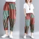 Color Panel Striped Cropped Pants