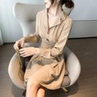 Ruched Waist Long Sleeve A-line Dress