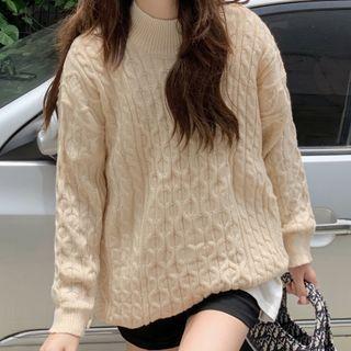 Slit-side Cable Knit Sweater