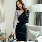 Two-tone Scallop Trim Sweater Dress As Shown In Figure - One Size