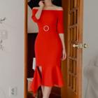 Ruffle Hem Off-shoulder Elbow-sleeve Sheath Dress