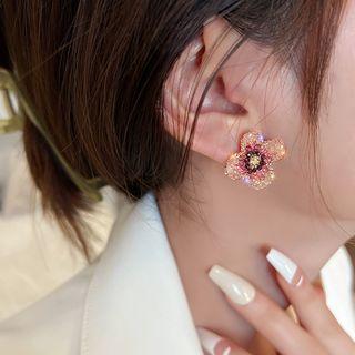 Floral Ear Stud 1 Pair - Gold & Beige & Black - One Size