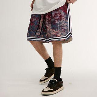 Tie-dyed Contrast Trim Wide-leg Shorts