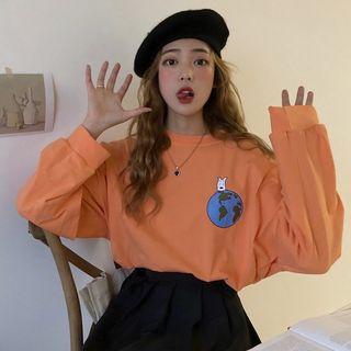 Cartoon Print Long-sleeve T-shirt Coral - One Size
